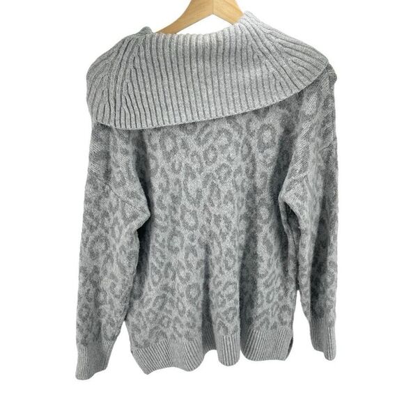 Rachel Zoe Women's Knitted Cowl Neck Leopard Print Pullover Sweater Gray Medium - Picture 2 of 11